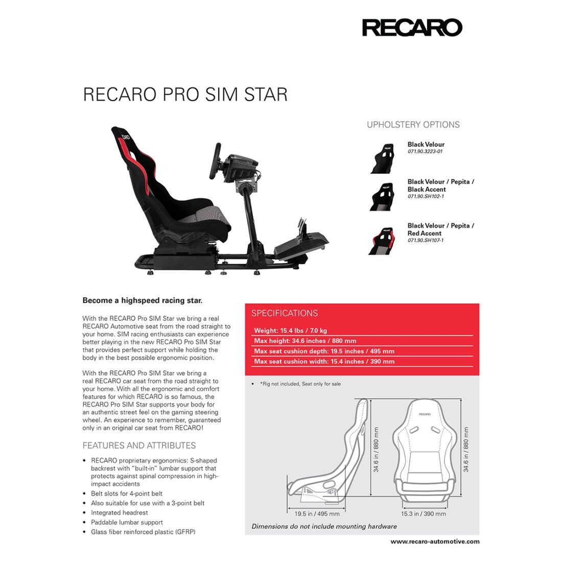 Simstarr Simulator RECARO SIMSTAR- Racing Simulator Seat - Highline Autos - Your source ...
