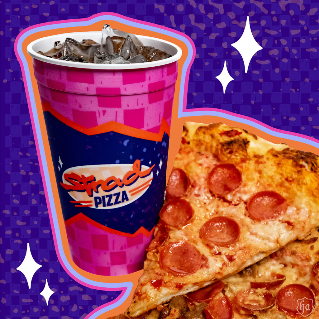 pizza slices and souvenir cup – 1500px Sq Fun Bkgnd